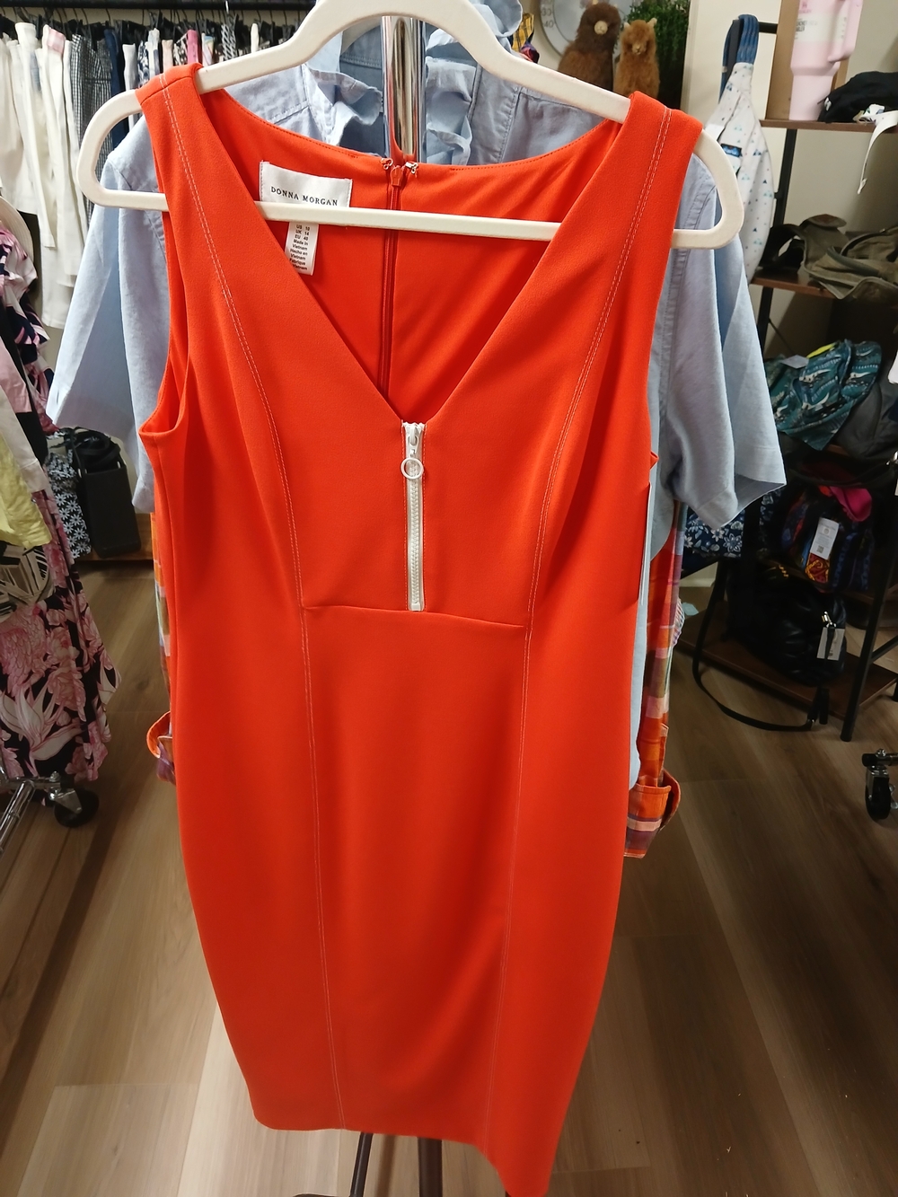 Donna Morgan Orange Zip-Front Midi Sheath Dress